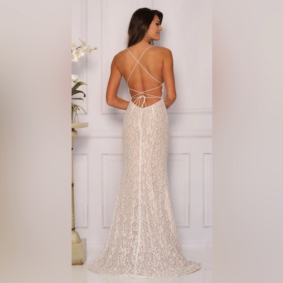 Lace Wedding Gown Size 2 Ivory | Open Back Lace-Up Bridal Dress | Style 1937 NWT - Picture 7 of 8